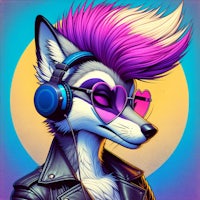 a fox with purple hair and headphones