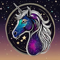 a unicorn head with stars in the background