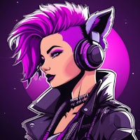 a girl with purple hair and headphones