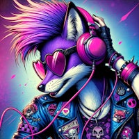 a fox wearing headphones and listening to music