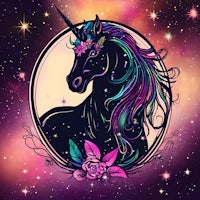 a unicorn with flowers and stars in the background